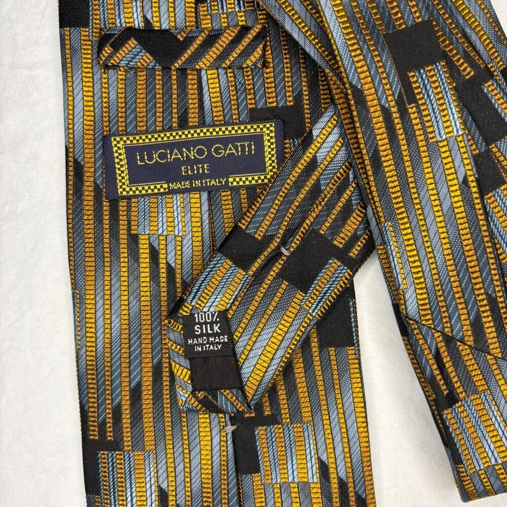 LUCIANO GATTI Elite 100% Silk Mens Necktie Made in Italy Black Gold Blue Classic